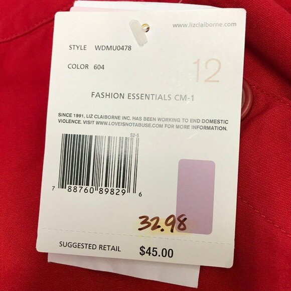 NWT Liz Claiborne Womens Audra Red Wide Leg Cropped Pants Size 12 - Picture 7 of 12